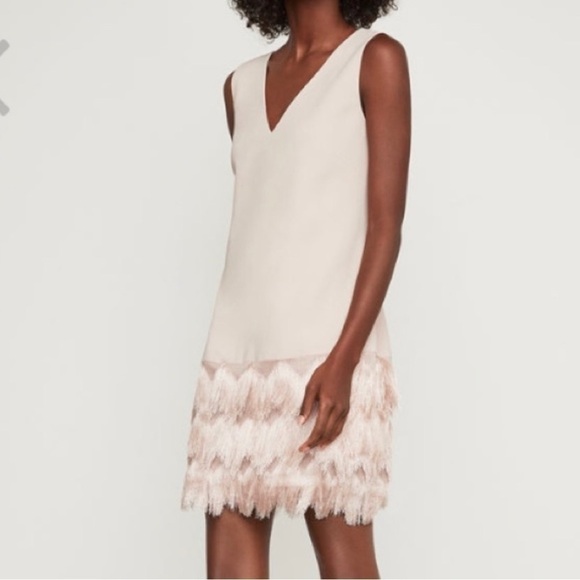 BCBGMAXAZRIA Addilyn Fringe Valentine’s Light Pink Mini Dress Size 2 - Picture 1 of 5